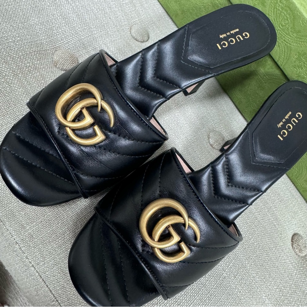 GUCCI • GG QUILTED SLIDE SANDAL, SLIDE, HEEL - NERO - Picture 4 of 6